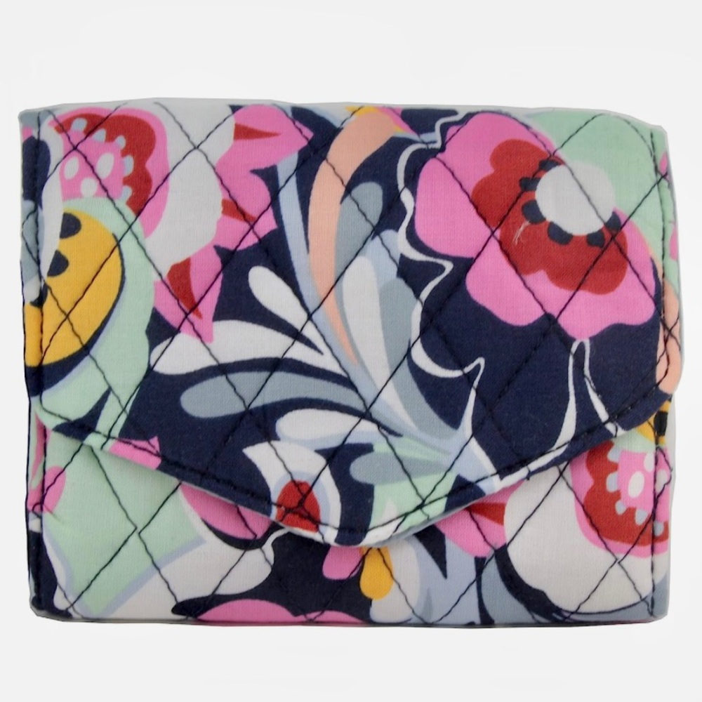 Vera Bradley Floral Quilted Wallet in Navy, Pink, Green, Yellow